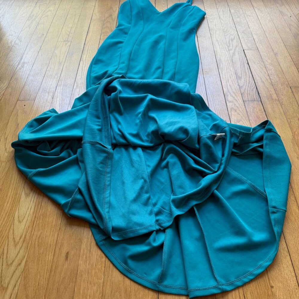 Vintage Y2K Jump Apparel Size 3/4 Teal Green V-Neck Seamed Mermaid Evening Gown - Picture 14 of 16